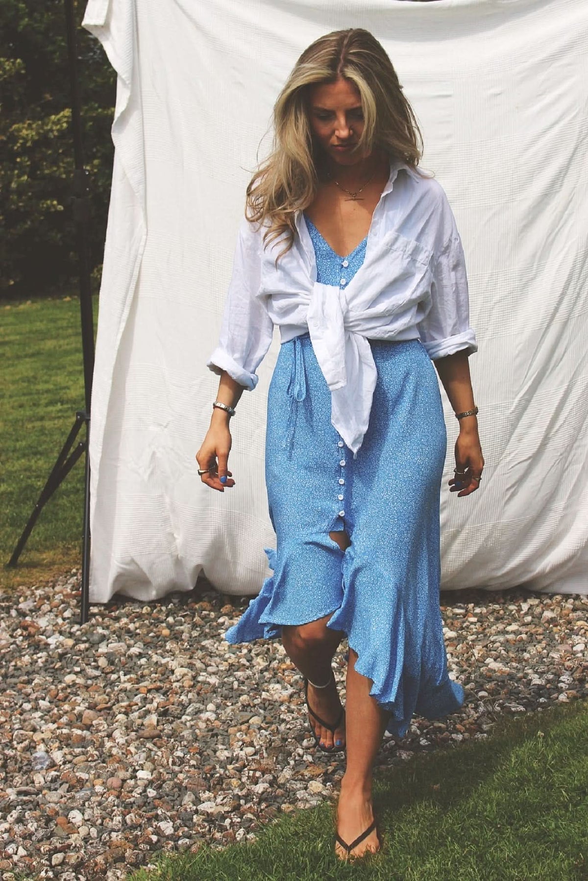 Blue Ditsy Print High Low Dress Blue Ditsy Print High Low Dress
