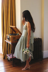Sage Green Lady Dress with Detachable Bow