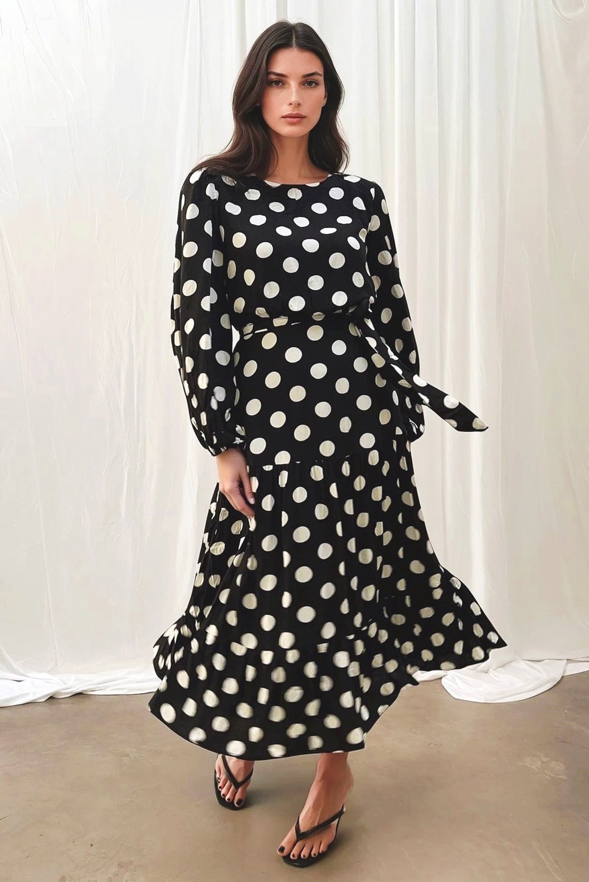 ワンピース Tiered Polka-Dot Long Dress black M Amazon.com: WAYF Women's Tiered Maxi Dress, Black Polka-Dot