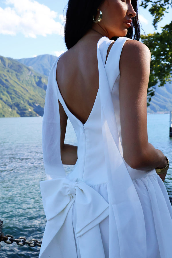 White Mini I'm a Lady Dress with Detachable Bow