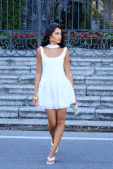 White Mini I'm a Lady Dress with Detachable Bow