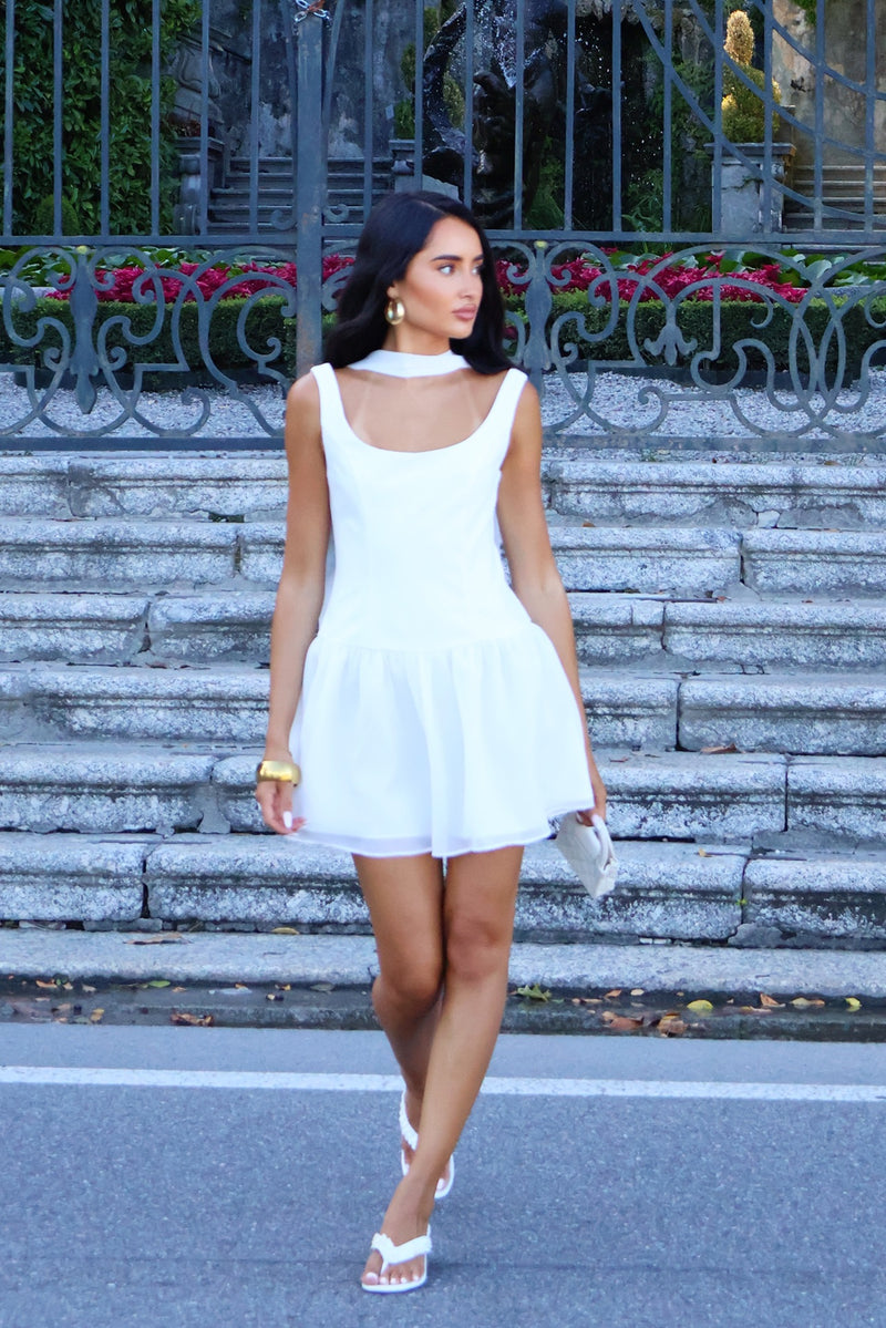 White Mini I'm a Lady Dress with Detachable Bow
