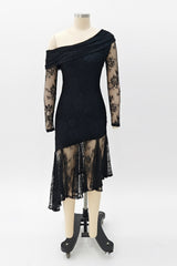 Stephanie Asymmetric Lace Dress in Black