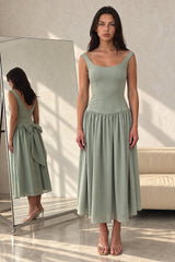 Sage Green Lady Dress with Detachable Bow