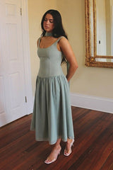 Sage Green Lady Dress with Detachable Bow - Bridesmaid Dress