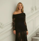 Stephanie Asymmetric Lace Dress in Black