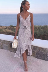 White Leopard Print High Low Dress