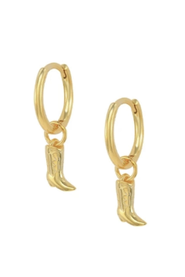 18k Gold Plated Cowboy Boot Huggie Hoop Earrings
