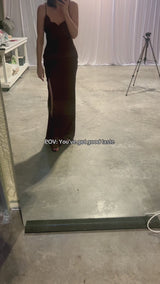 Christy Satin Maxi Dress in Chocolate Brown