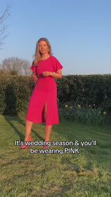 Short Sleeve Backless Pink Midi Dress with Split