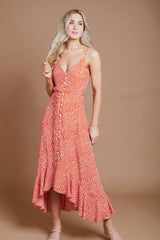 Red Leopard Print High Low Dress