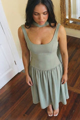 Sage Green Lady Dress with Detachable Bow