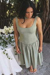 Sage Green Lady Dress with Detachable Bow