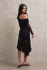 Stephanie Asymmetric Lace Dress in Black