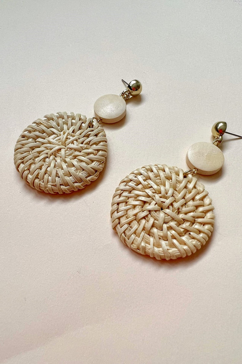 Rattan Woven Round Circle Earrings