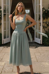 Sage Green Lady Dress with Detachable Bow