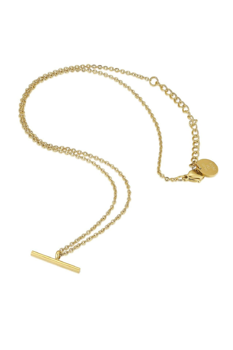 18k Gold Fine T-Bar Pendant Chain Necklace HAUS OF DECK 