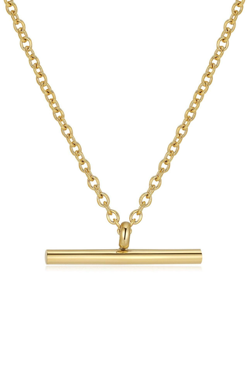 18k Gold Fine T-Bar Pendant Chain Necklace HAUS OF DECK 