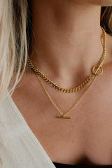 18k Gold T-Bar Circle Chain Necklace Layering Set HAUS OF DECK 