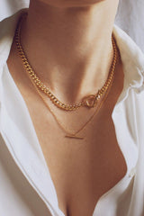 18k Gold T-Bar Circle Chain Necklace Layering Set HAUS OF DECK 