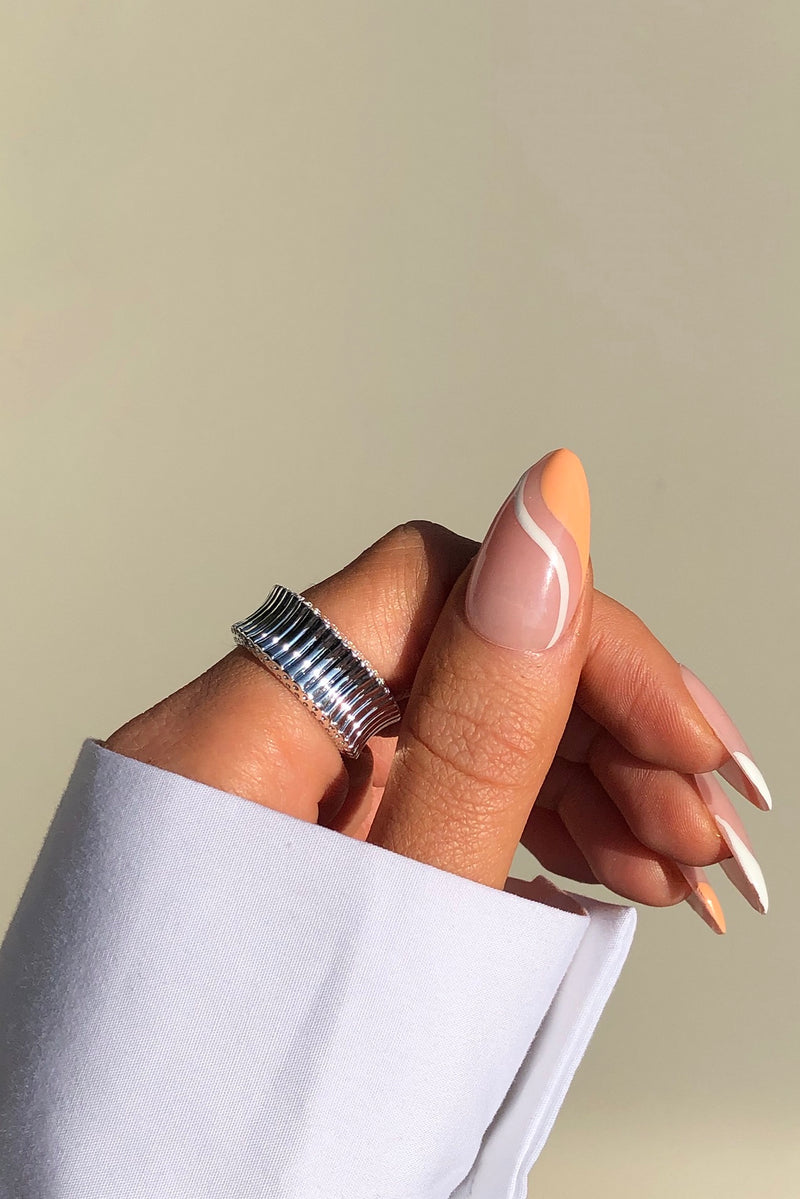 Sterling Silver Plated Chunky Ribbed Ring