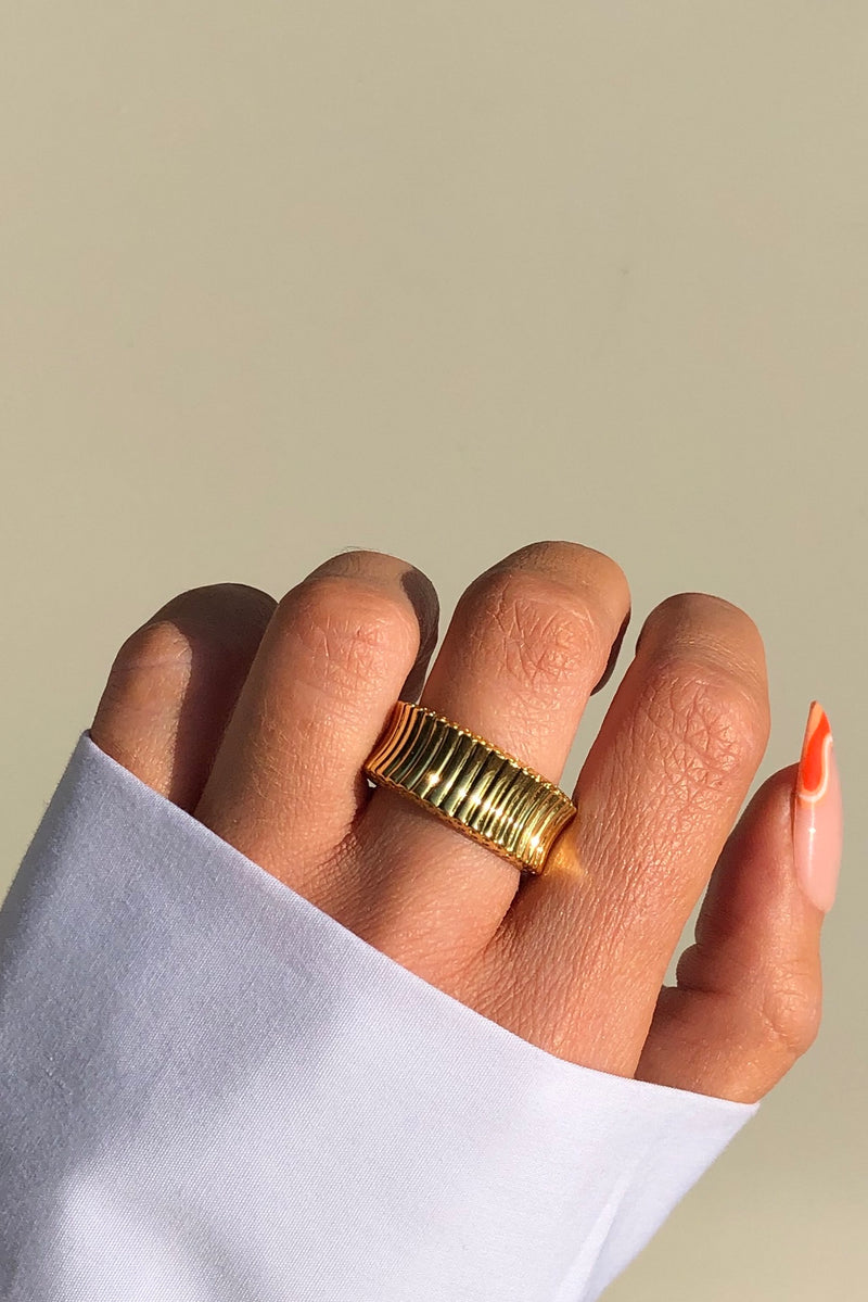 18k Gold Plated Chunky Ribbed Ring