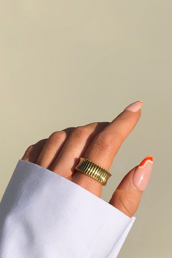 18k Gold Plated Chunky Ribbed Ring