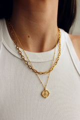 18k Gold Plated Paperclip Medallion Layering Set