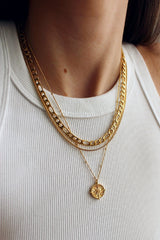 18k Gold Plated Figaro Medallion Layering Set