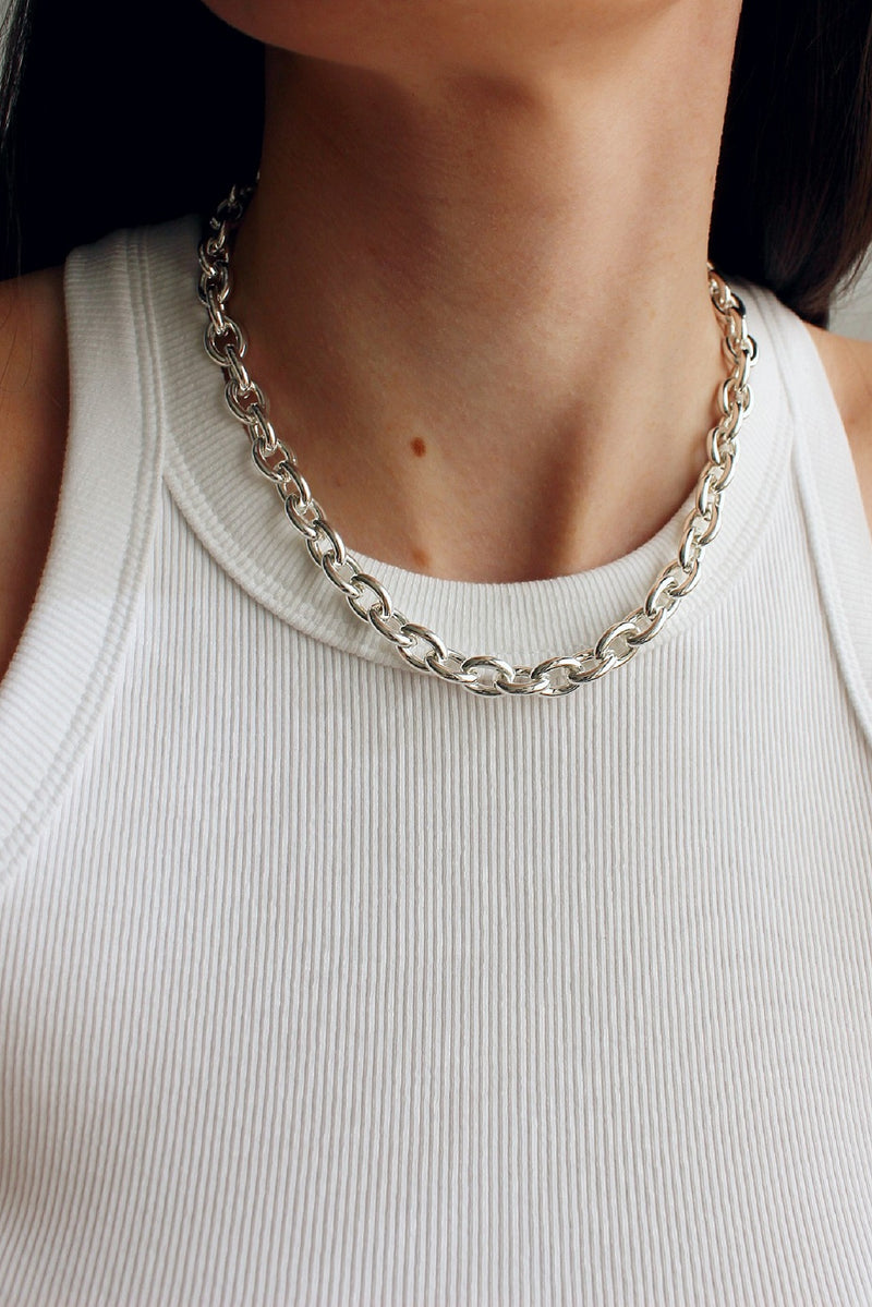 Sterling Silver Plated Chunky Chain Necklace