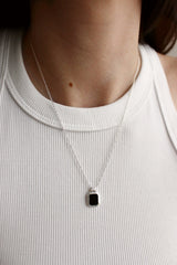 Sterling Silver Plated Black Pendant Necklace