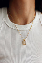 18k Gold Plated White Rectangle Pendant Necklace