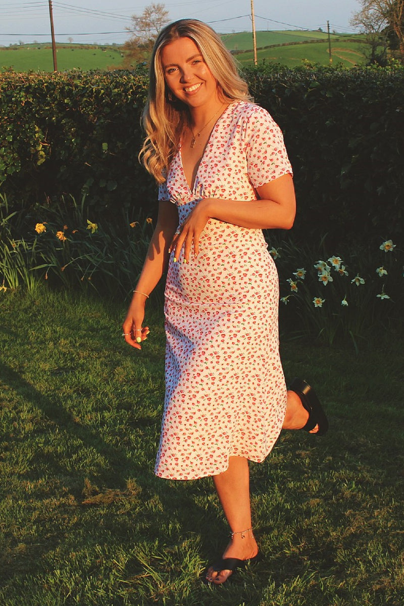 Pink Floral Midi Tea Dress