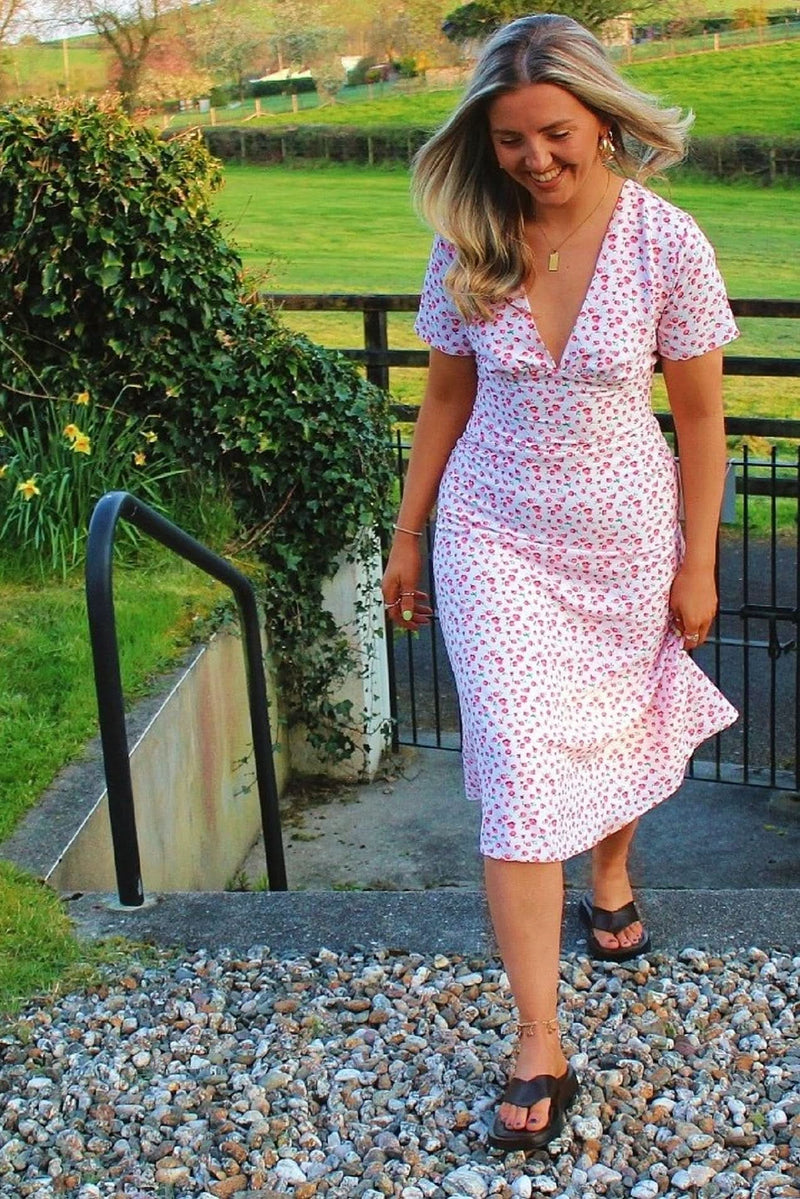 Pink Floral Midi Tea Dress Pink Floral Midi Tea Dress