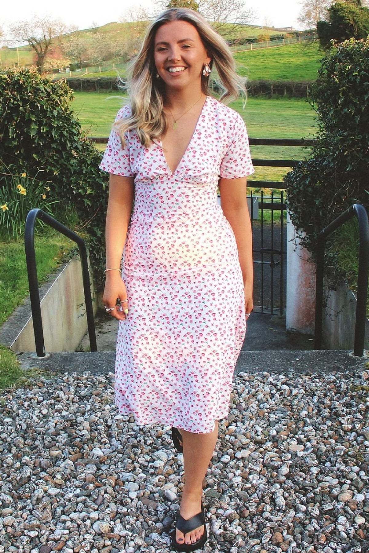 Robe Sans Manches Fille TEA - Coton Imprimé Fleuri Rose - Taille 5