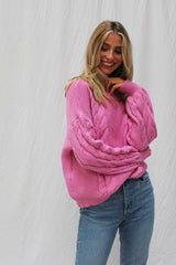 Pink Chunky Cable Knit Jumper