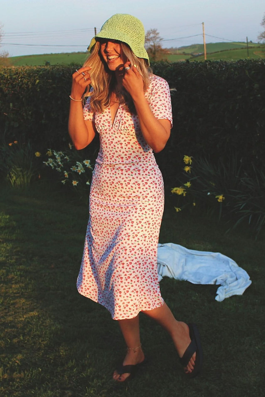 Pink Floral Midi Tea Dress Pink Floral Midi Tea Dress