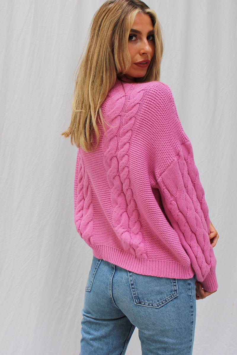 Pink Chunky Cable Knit Jumper