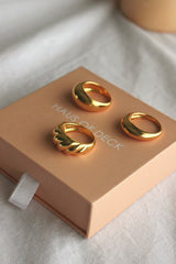 18k Gold Plated Dome Ring Set x3