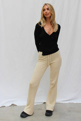 Beige Ribbed Loungewear Trousers