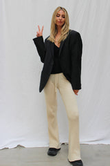 Beige Ribbed Loungewear Trousers