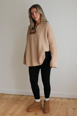 Oversized Zip Knitted Jumper in Camel