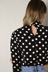 Polka Dot High Neck Blouse with Shirred Sleeves