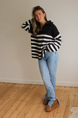 Striped Zip Knitted Jumper in Navy