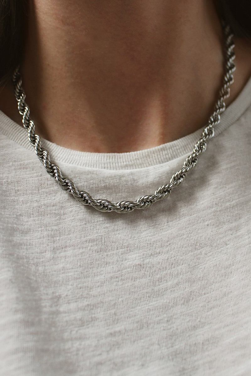 Rhodium Plated Rope Chain Necklace