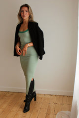 Green Knit Cami Dress with Split