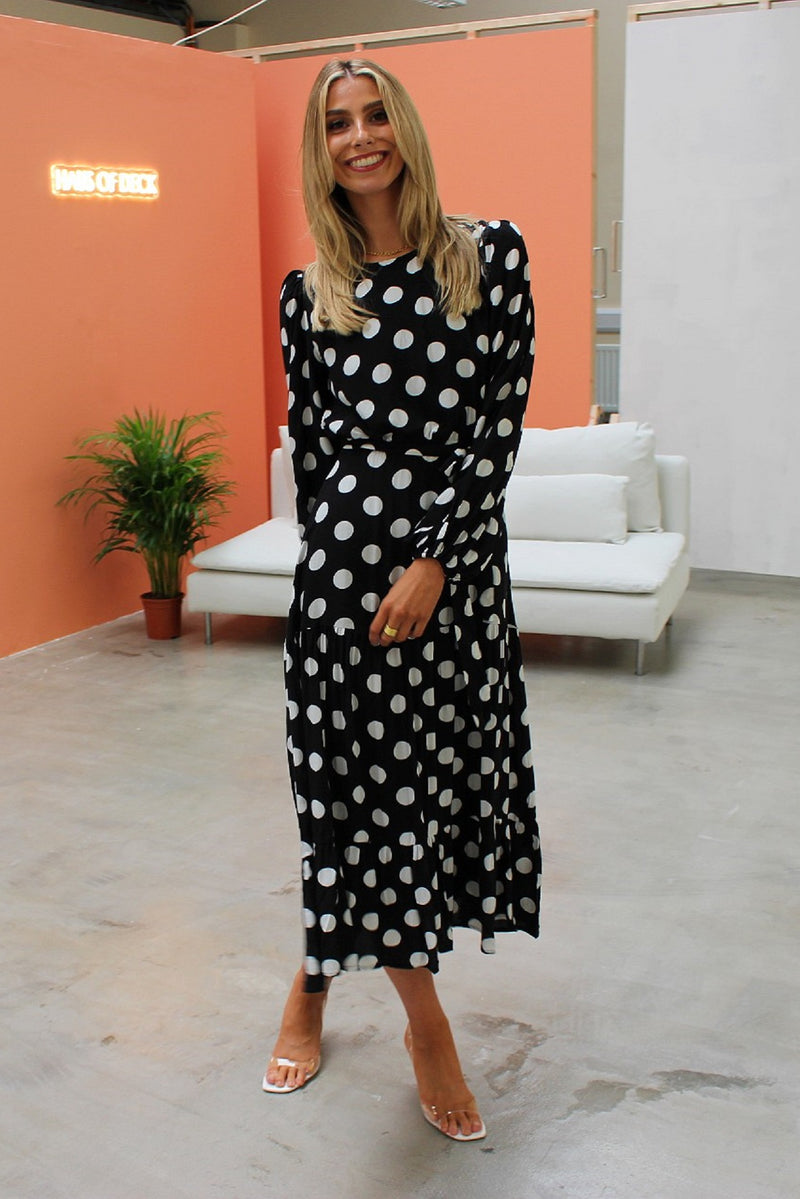 Black Polka Dot Tiered Dress