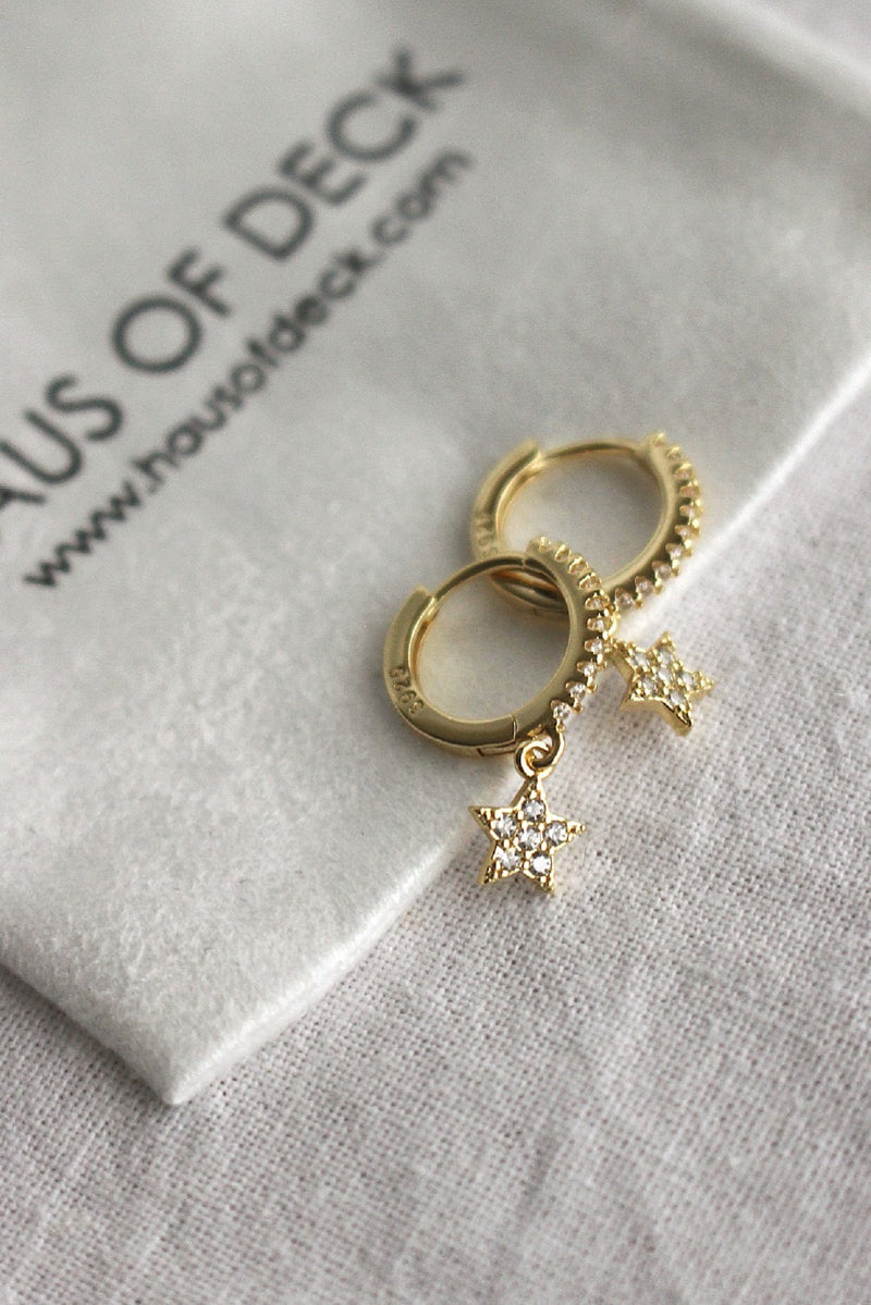 18k Gold Plated Star Drop Huggie Hoop Earrings