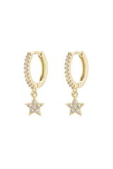 18k Gold Plated Star Drop Huggie Hoop Earrings