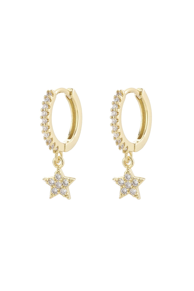 18k Gold Plated Star Drop Huggie Hoop Earrings